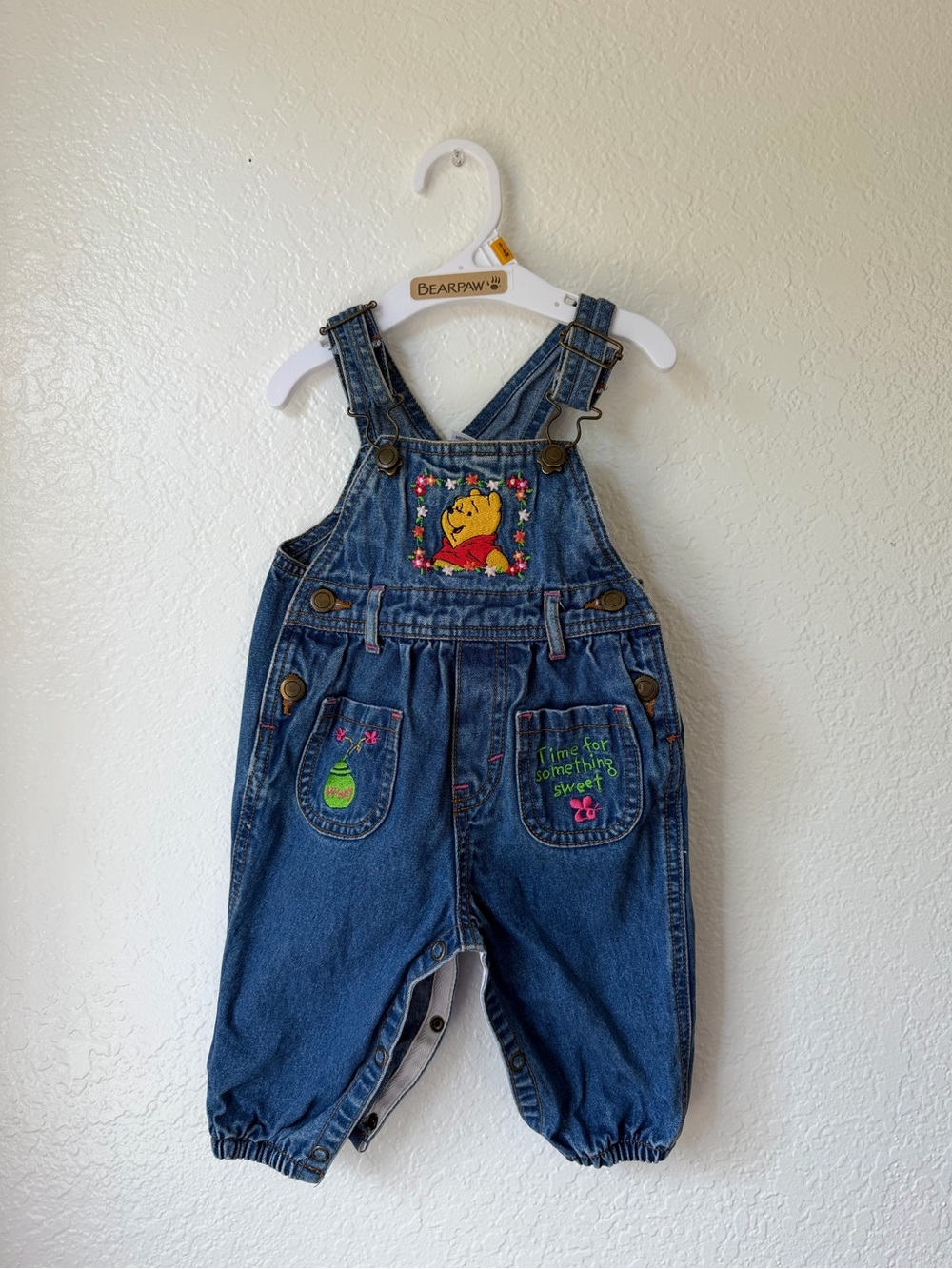 Winnie the Pooh Embroidered Blue Denim Baby Overalls 6-9 months